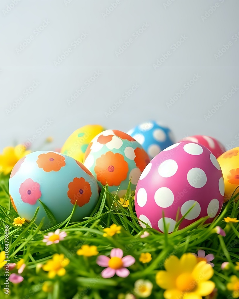 œufs de pâque dans de l'herbe et parmi les fleurs œufs de pâque dans de l'herbe et parmi les fleurs