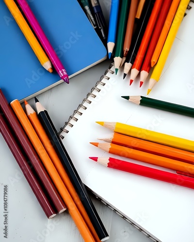 image de crayons, crayons de couleurs et de cahier photo