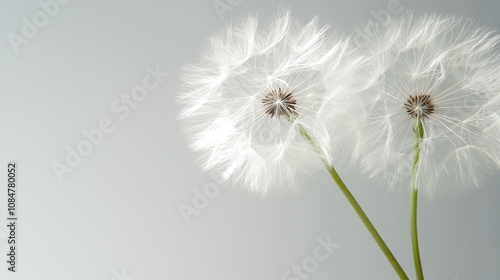 Wallpaper Mural Two delicate dandelion flowers stand gracefully against a soft background, showcasing their feathery seed heads ready to disperse in the wind. Torontodigital.ca