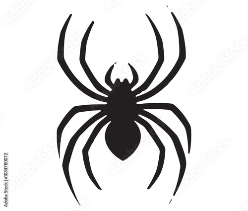 Black cartoon spider silhouette isolated on white background, Arachnid silhouette icon