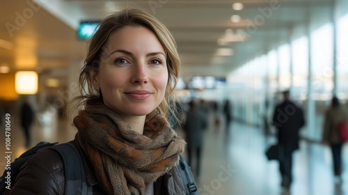 Confident Young Woman at Airport Terminal Ready for Adventure