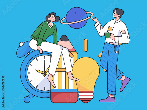 Flat vector illustration of business people operating work scene

