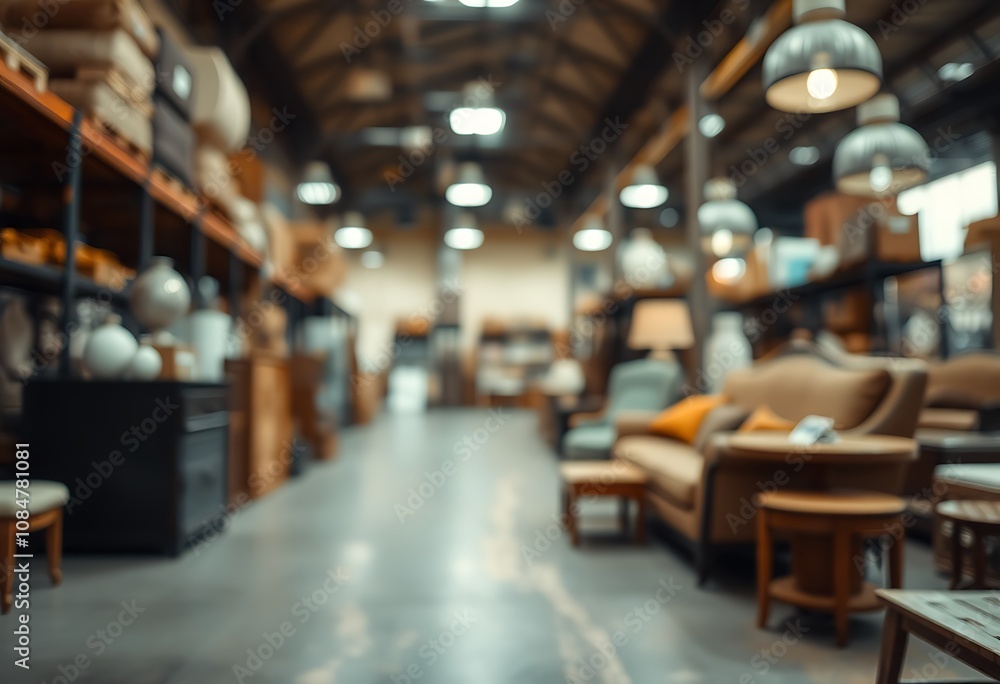 A close-up, high-definition 4K image of a blurred warehouse store interior A close-up, high-definition 4K image of a blurred warehouse store interior