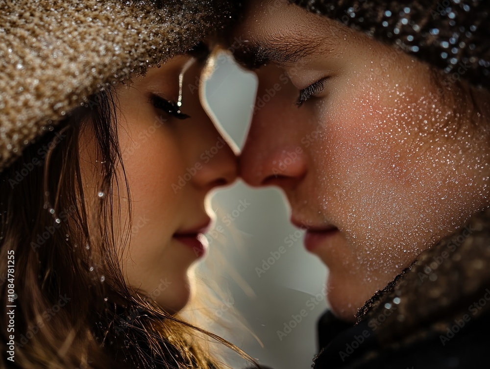 Obraz premium A Romantic Couple in a Quiet Embrace, Radiating Love and Profound Intimacy A Tender Moment Captured in a Close-Up Portrait, Showcasing the Deep Connection and Affection Between Two Lovers The image
