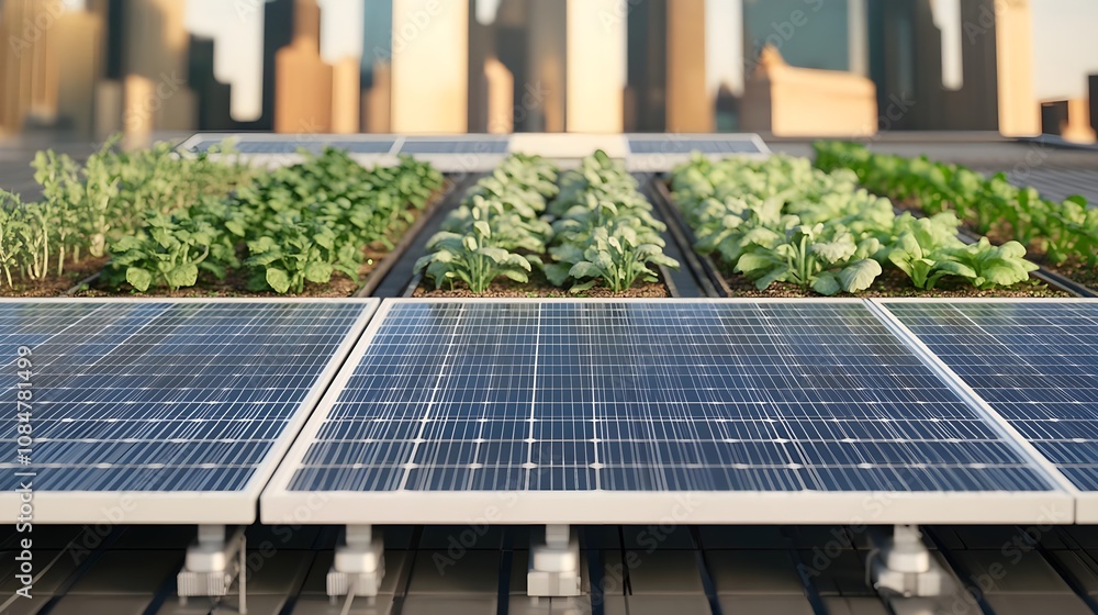 Fototapeta premium Solar Panels Green Roof Urban