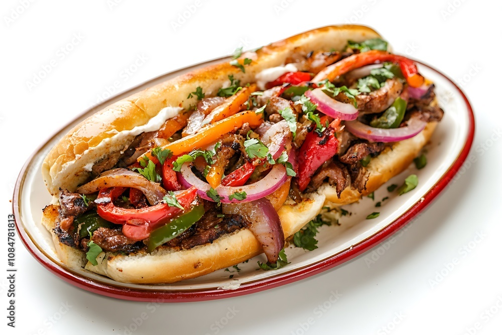 Fajita sandwich on a plate on white background, close up Fajita sandwich on a plate on white background, close up