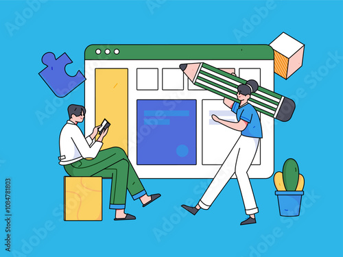 Flat vector illustration of business people operating work scene
