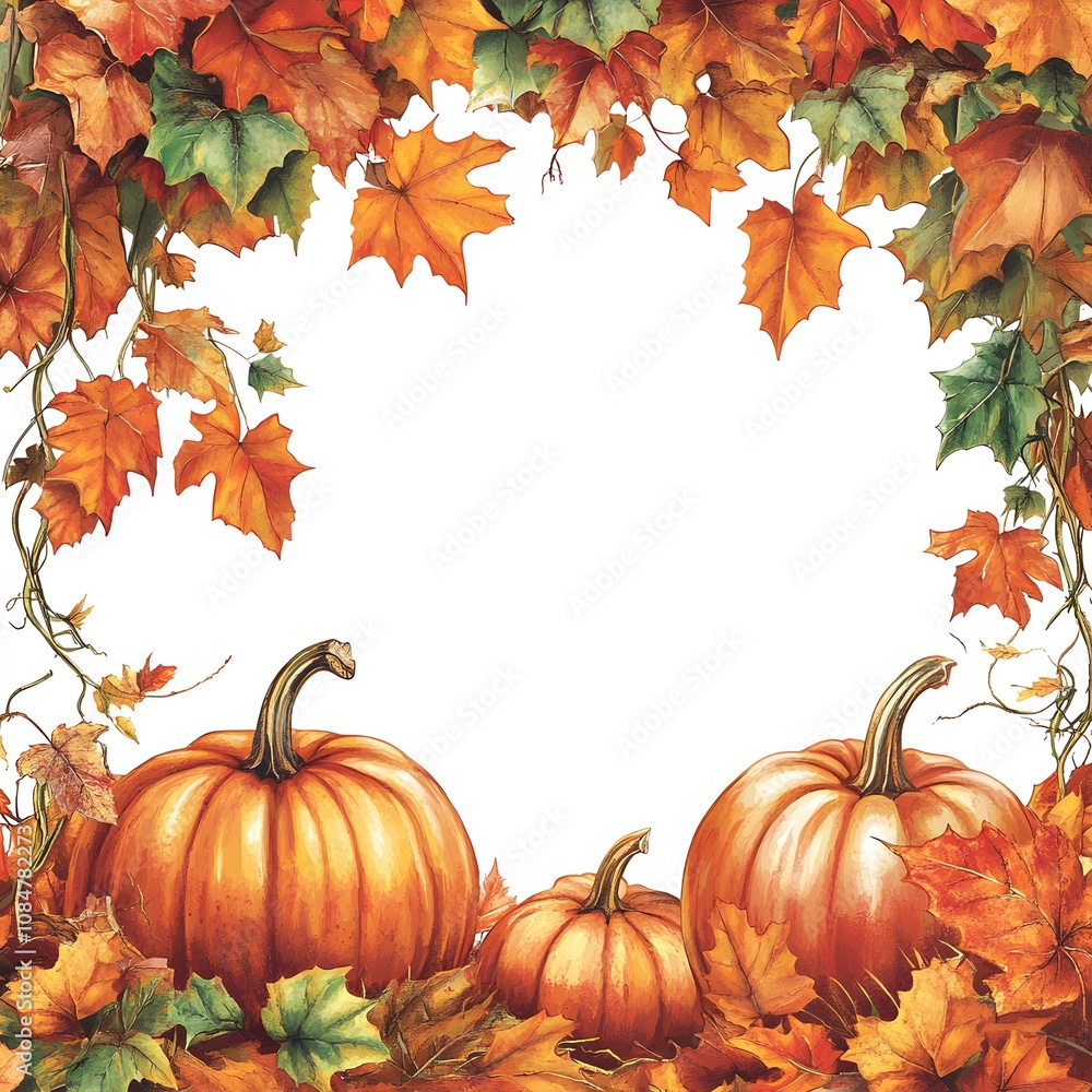 Autumnal Frame with Pumpkins and Leaves Autumnal Frame with Pumpkins and Leaves