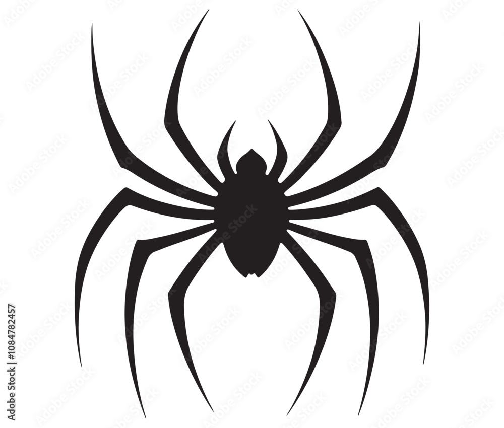 Black cartoon spider silhouette isolated on white background, Arachnid silhouette icon Black cartoon spider silhouette isolated on white background, Arachnid silhouette icon