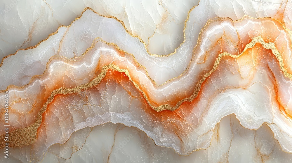 Abstract design featuring layered orange and white patterns resembling agate stone. Abstract design featuring layered orange and white patterns resembling agate stone.