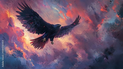 Wallpaper Mural Majestic Eagle Soaring Through a Vibrant Sunset Sky Torontodigital.ca