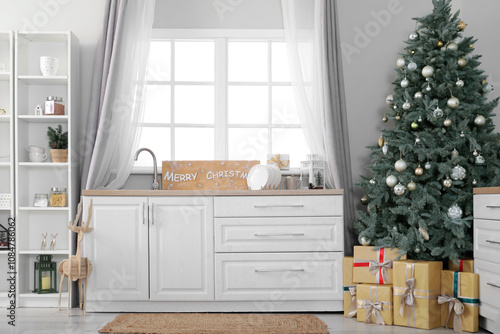Interior of light kitchen w...