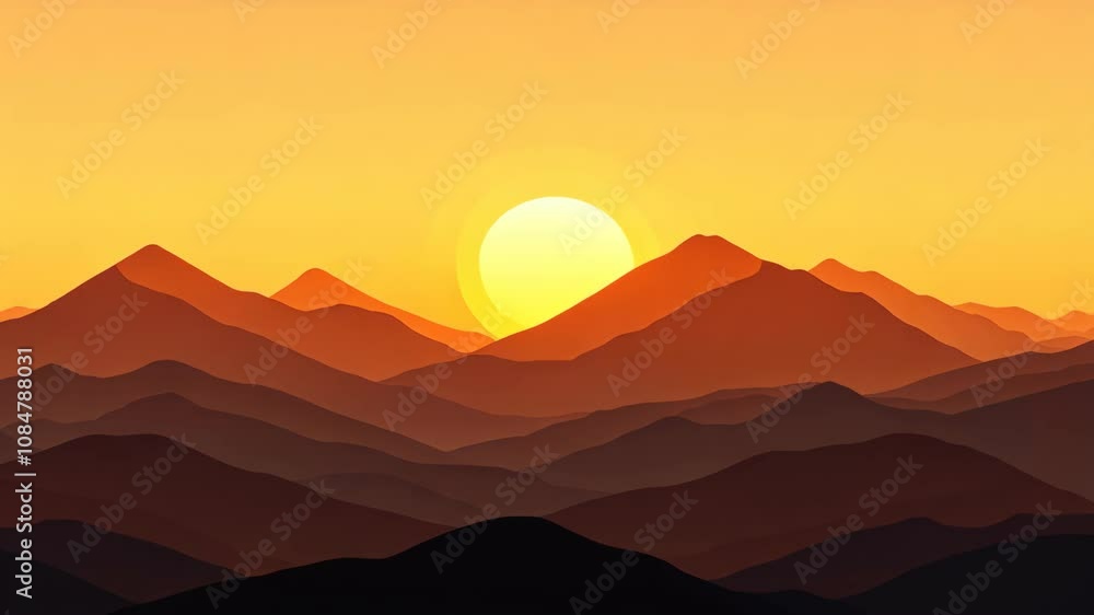 The sun sets behind a range of mountains, creating a stunning gradient of orange and brown tones The sun sets behind a range of mountains, creating a stunning gradient of orange and brown tones