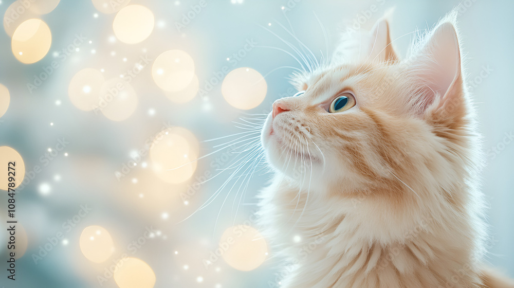 Fototapeta premium A beautiful blue-eyed tabby kitten looks directly at the camera