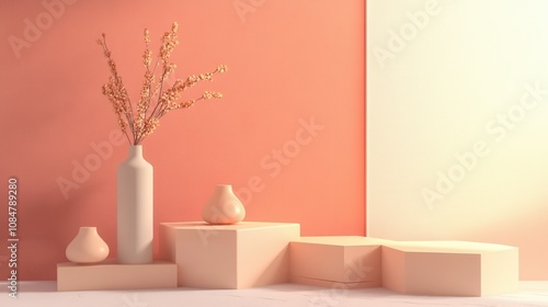 Wallpaper Mural Simple hexagon shapes in gentle coral and cream, calm atmosphere Torontodigital.ca