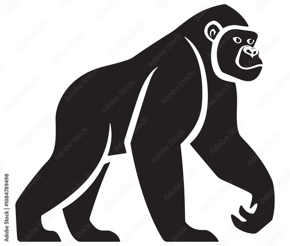 Cartoon gorilla silhouette icon, a minimal and gorilla vector silhouette Cartoon gorilla silhouette icon, a minimal and gorilla vector silhouette