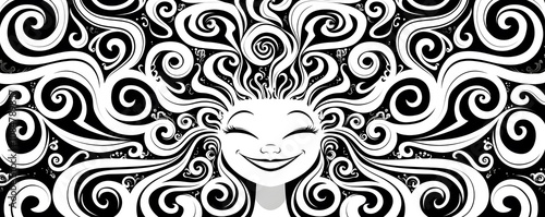 Happy Girl Swirls Black and White Abstract Hair Pattern