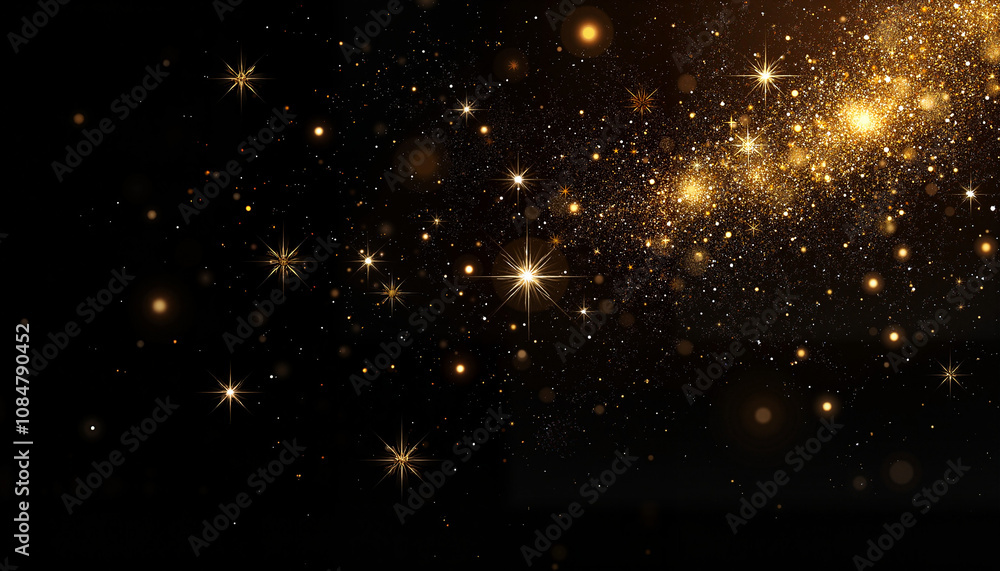 Golden stars and sparkles on black background Golden stars and sparkles on black background