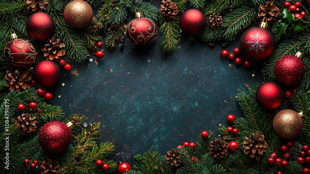 Festive Christmas Wreath on Dark Background Festive Christmas Wreath on Dark Background