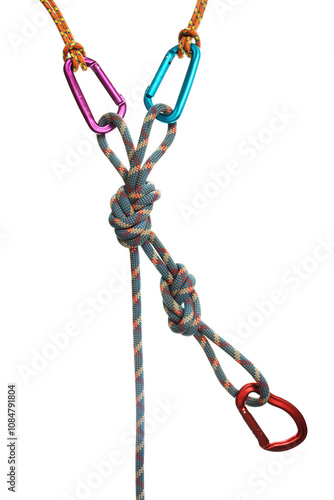 Climbing Ropes And Carabiner, strong and safety connection concepts