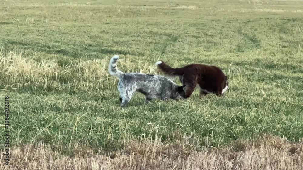 Border collie, blue heeler, playing on the farm farm, dogs playing, cute dogs Border collie, blue heeler, playing on the farm farm, dogs playing, cute dogs