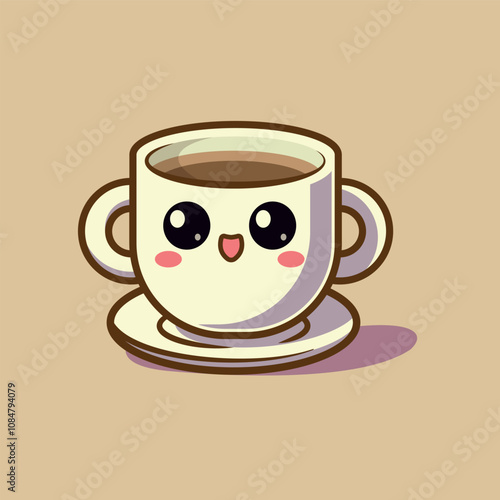 Cute Face Coffee Cup Simple Cartoon Illustration