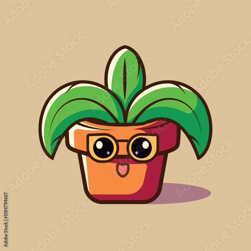Cute Face With Glasses Decorative Plant Cartoon Illustration