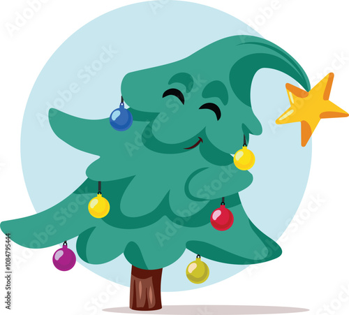 Happy Dabbing Christmas Tree Vector Funny Character. Cheerful xmas symbol having fun dancing
