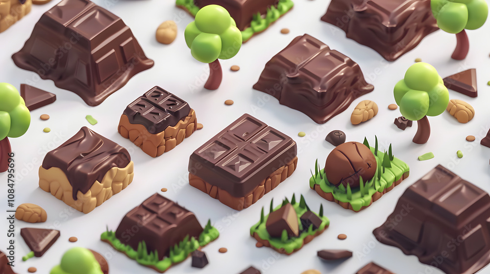 Dark Chocolate isometric Cartoon 3D Dark Chocolate isometric Cartoon 3D