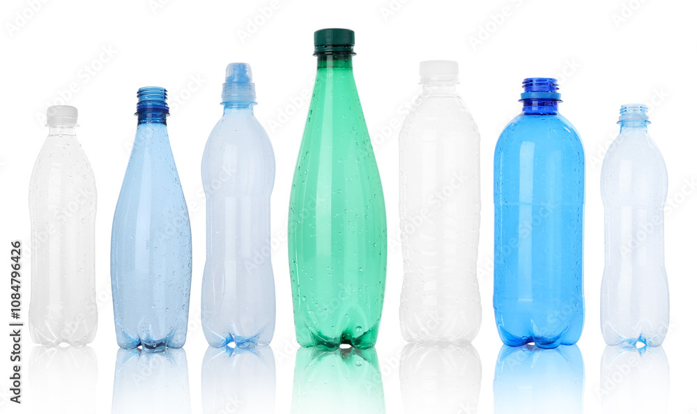 Many different plastic bottles on white background Many different plastic bottles on white background