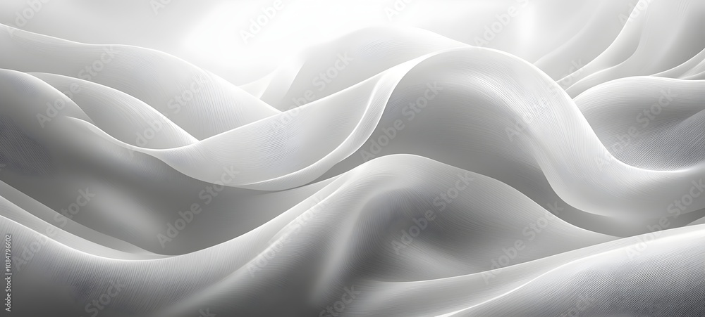 Fototapeta premium An abstract composition featuring flowing, white ribbons that create a sense of depth and movement, evoking calmness and serenity.