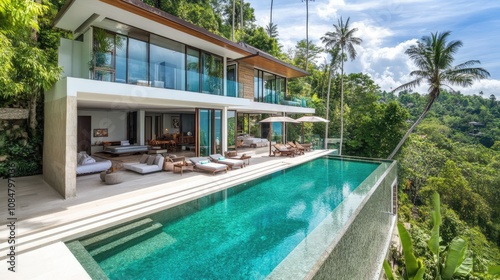 Wallpaper Mural Luxury tropical villa with stunning infinity pool surrounded by lush greenery and palm trees, perfect for a serene vacation getaway in a tropical paradise Torontodigital.ca