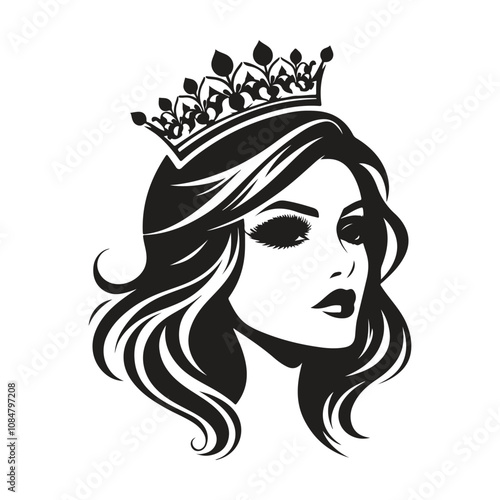 Princess face logo, emblem, print vector illustration