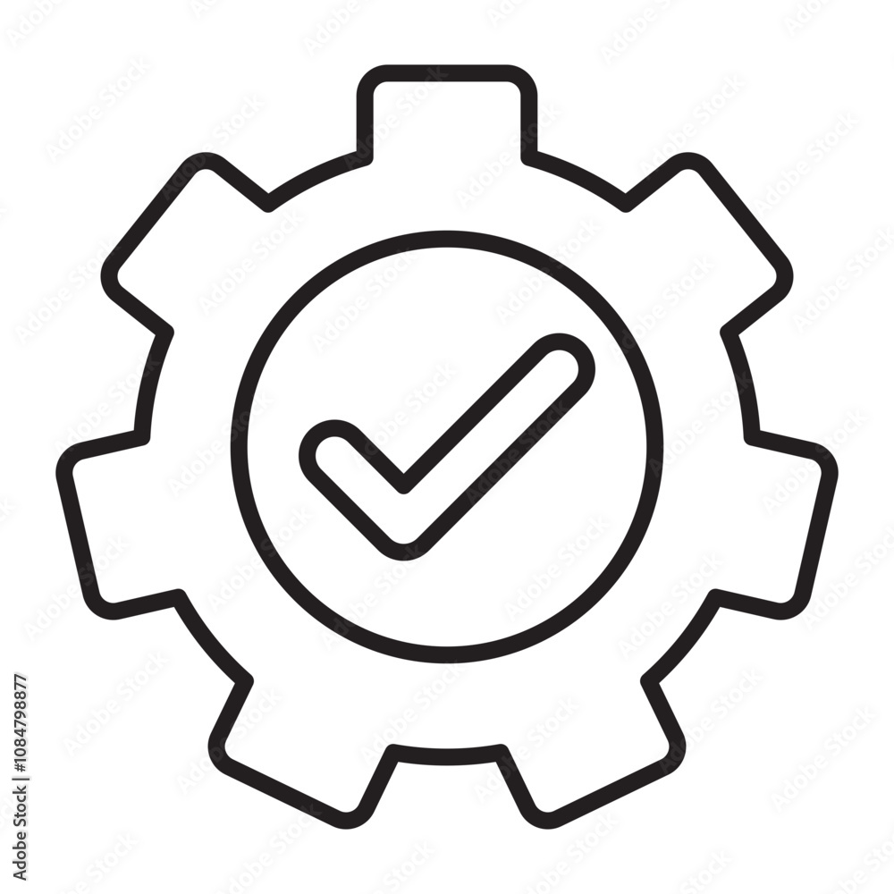 Gear with Checkmark line icon. Gear with Checkmark line icon.