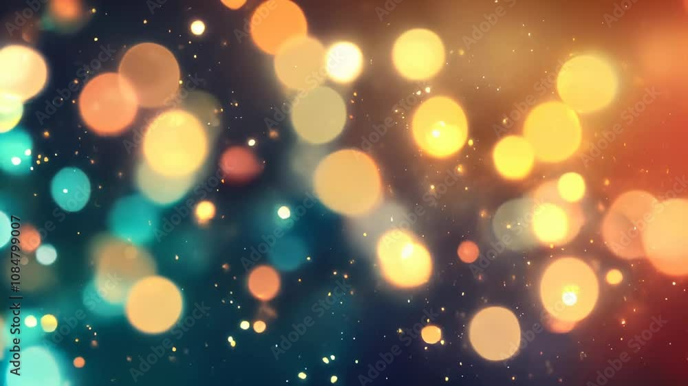 Vibrant bokeh lights in warm yellow and teal tones on a dark background, creating a festive and dreamy visual effect. Vibrant bokeh lights in warm yellow and teal tones on a dark background, creating a festive and dreamy visual effect.