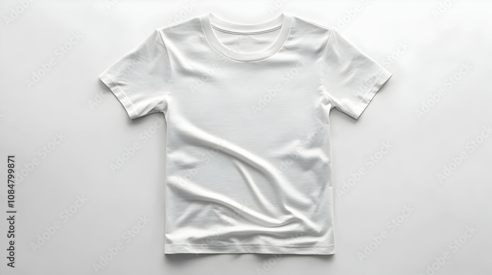 Wrinkled White Crew Neck T-Shirt Mockup on White Background for Design Presentation Wrinkled White Crew Neck T-Shirt Mockup on White Background for Design Presentation