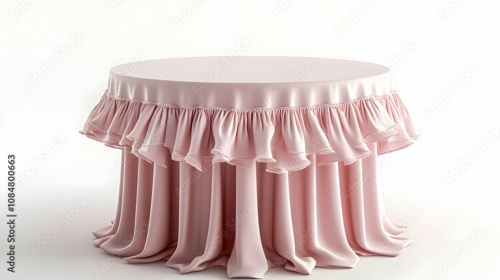 3D Render of a Pink Tablecloth with Ruffles, Elegant and Romantic Table Setting, Ideal for Events 3D Render of a Pink Tablecloth with Ruffles, Elegant and Romantic Table Setting, Ideal for Events