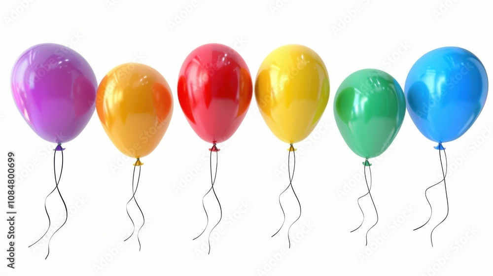 A collection of colorful balloons floating against a white background, symbolizing celebration and joy in modern life, Balloons on white background scene A collection of colorful balloons floating against a white background, symbolizing celebration and joy in modern life, Balloons on white background scene