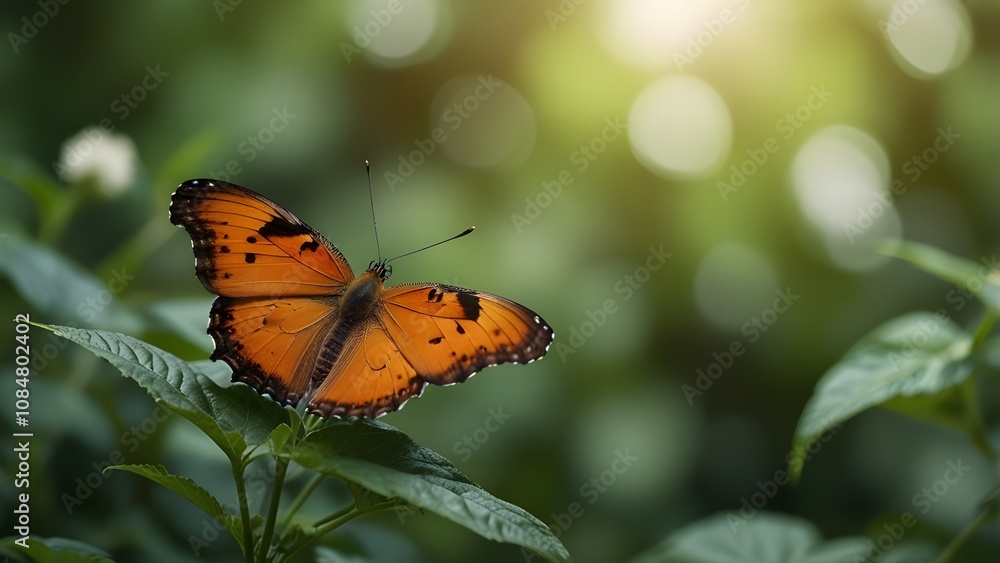 Nature view of beautiful orange butterfly on green nature blurred background in garden with copy space using as background insect, Generative AI Nature view of beautiful orange butterfly on green nature blurred background in garden with copy space using as background insect, Generative AI