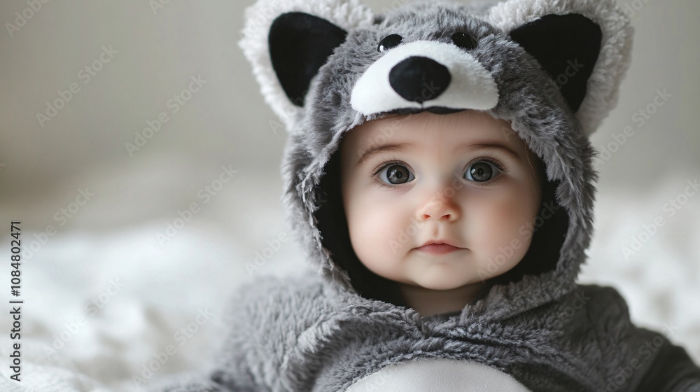 Adorable baby in a furry raccoon costume, cute and heartwarming portrait. Adorable baby in a furry raccoon costume, cute and heartwarming portrait.