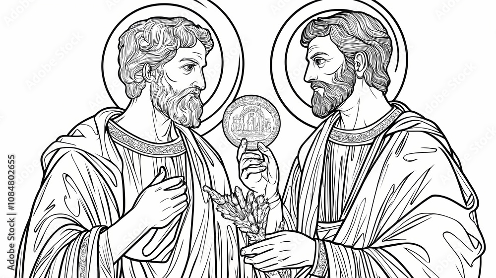 Fototapeta premium Matthew levi the apostle and apostle luke. coloring page in byzantine style. Epiphany. Illustration