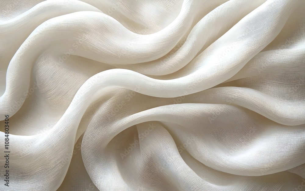 Obraz premium Soft, flowing cream-colored fabric draped elegantly, showcasing delicate textures and subtle sheen, creating a serene and sophisticated mood.