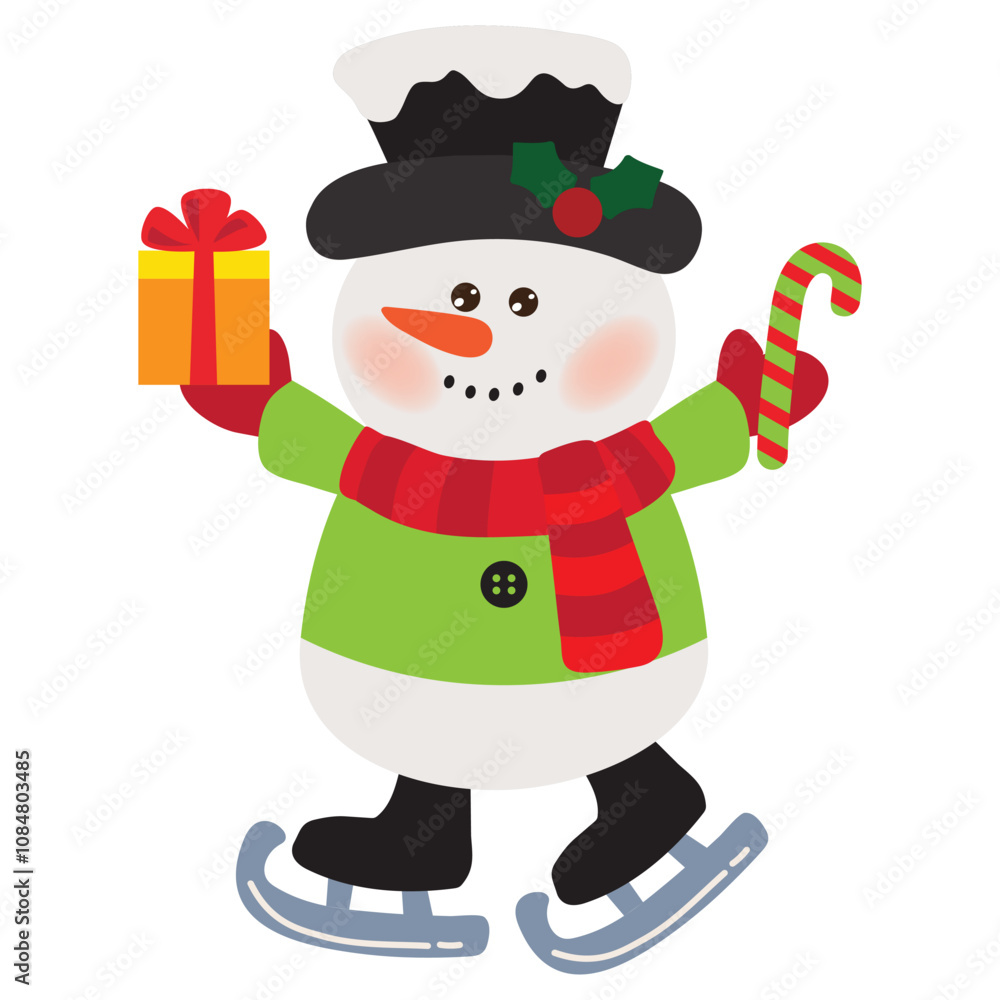Cute skating snowman vector cartoon flat style illustration Cute skating snowman vector cartoon flat style illustration