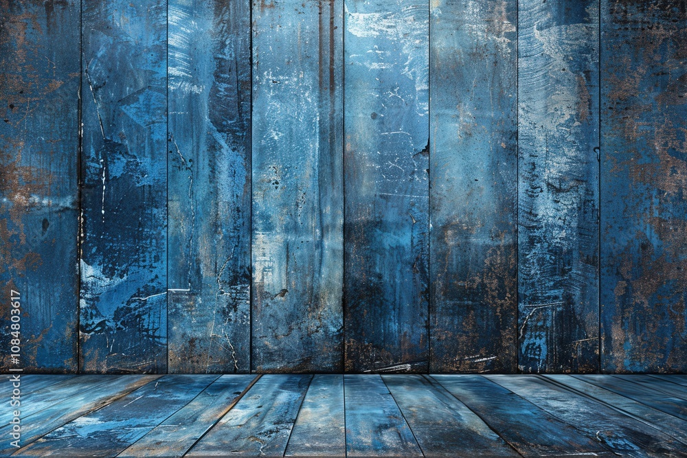 A blue wall with wood grain and a blue background A blue wall with wood grain and a blue background