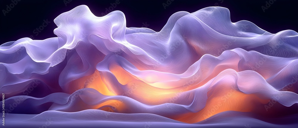 Obraz premium A mesmerizing abstract wave of colors, featuring flowing, translucent layers in soft purple and orange hues that evoke a sense of calm and ethereal beauty.