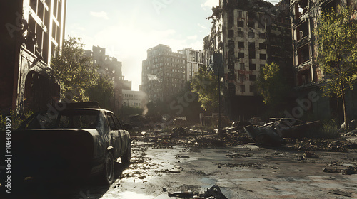 city ​​after apocalypse 3d rendering, post chaos all over the world