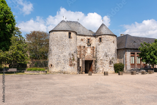 Entrance of the Fresnay castle built in the 14e-15e century (Fresnay-sur-Sarthe, Sarthe, Pays-de-la-Loire, France)