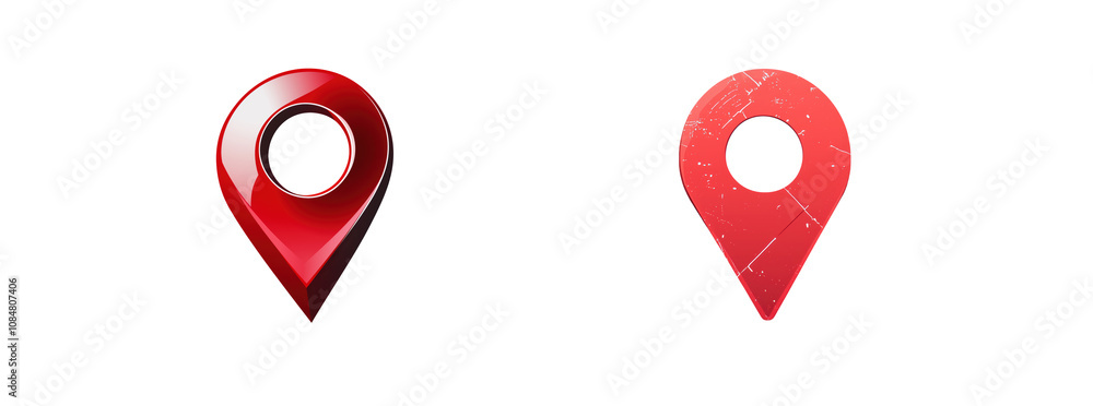 High-Quality and Textured Red Location Pins Ideal for Map and Navigation isolated on transparent background	