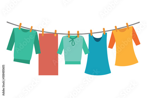 Clothes Drying on rope vector illustration isolated on a white background