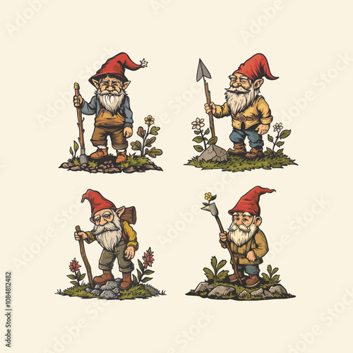 Gnome gardener logo design vector vintage